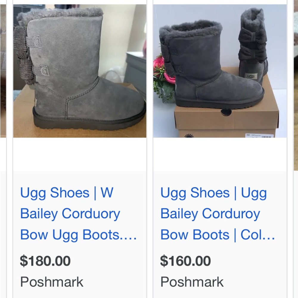 GUC Uggs Women’s Winter Gray Suede Boots with Corduroy Bows Fleece Lined Ankle - Picture 12 of 15